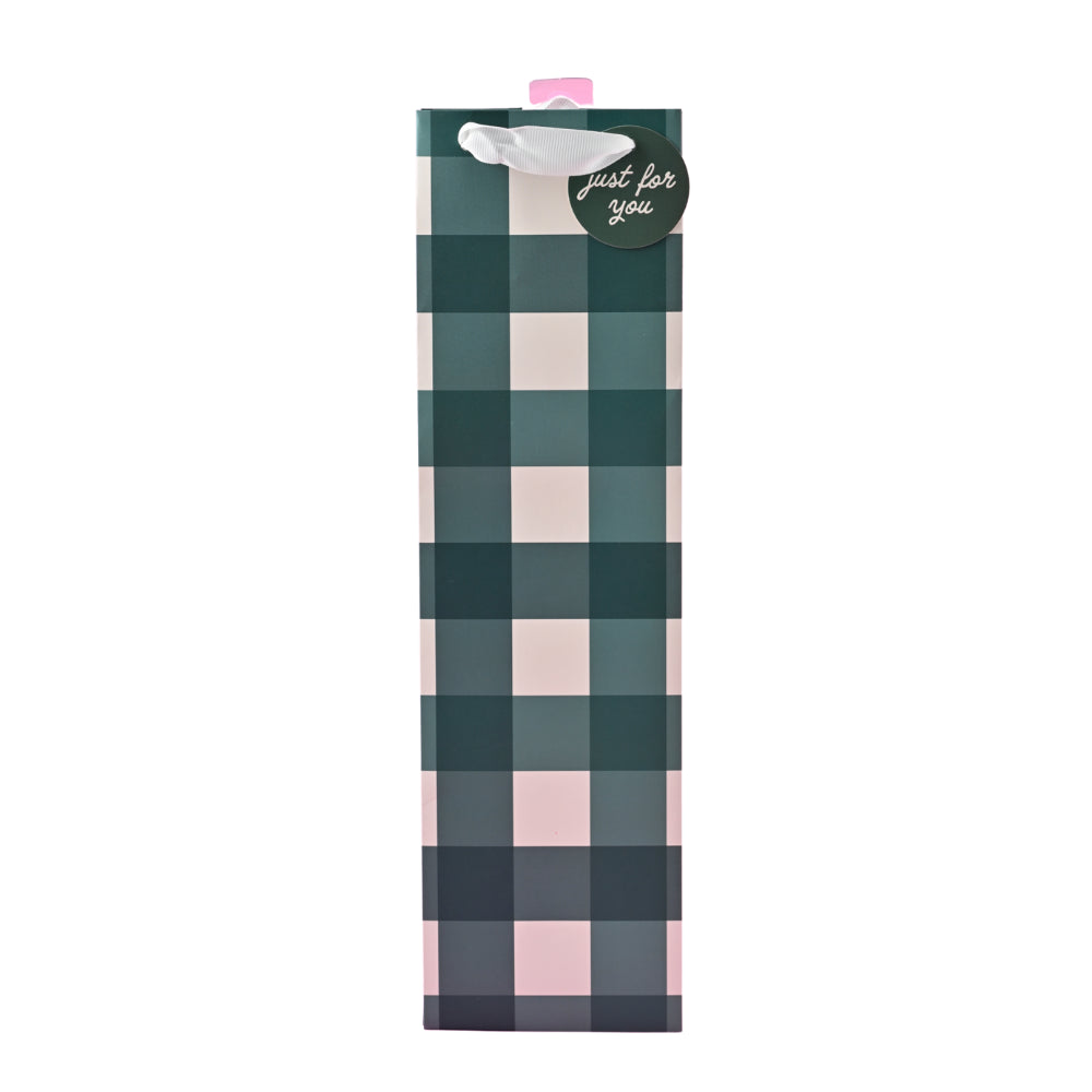 Christmas Bottle Bag - Forest Green Gingham